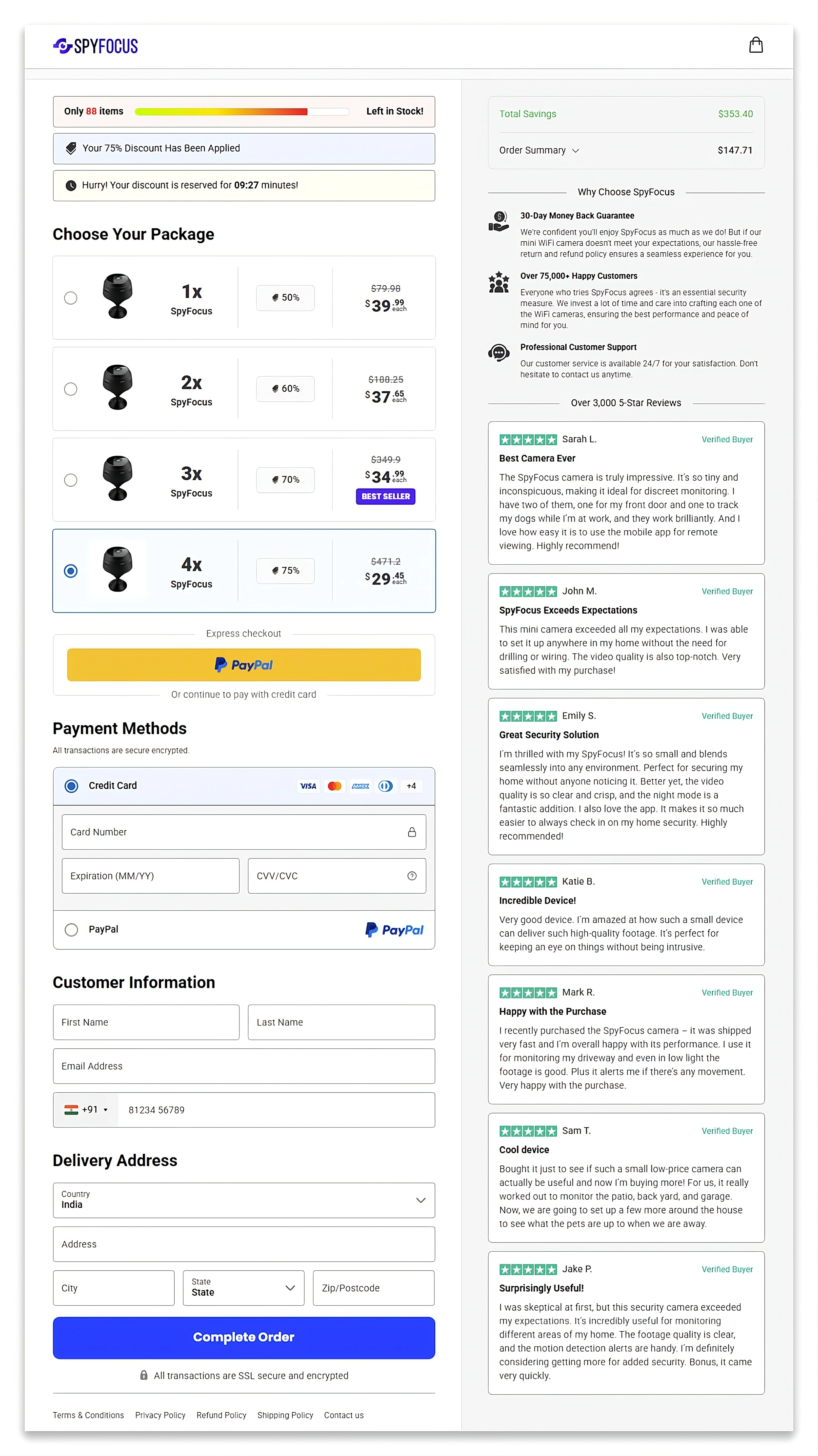 SpyFocus checkout page